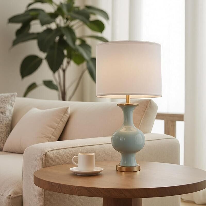 Poleris 21-inch Green Ceramic Table Lamp - Easy Setup, Sustainable Design