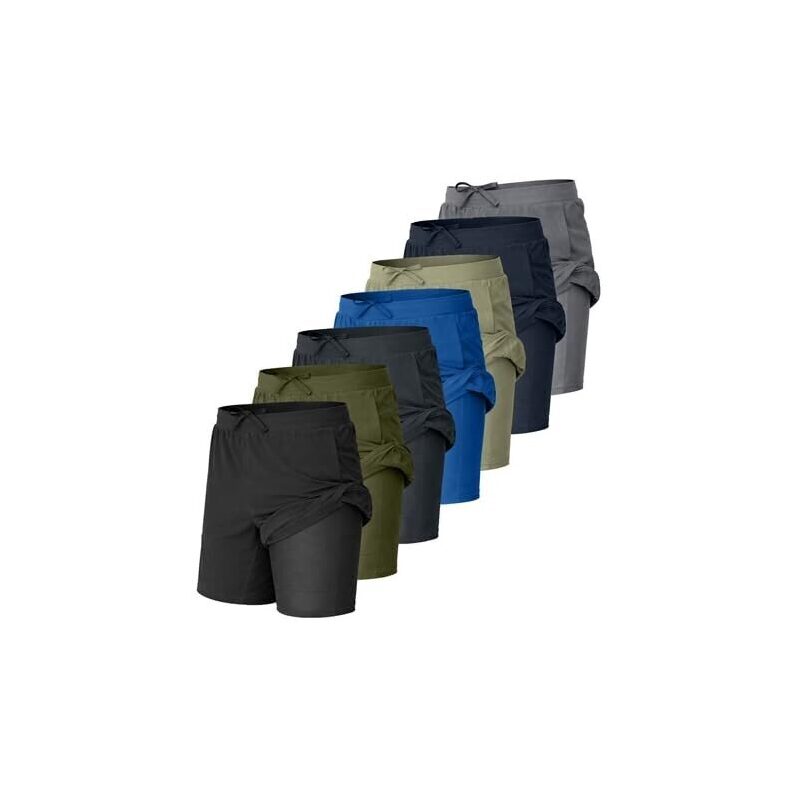 5-Pack Assorted Men's 2-in-1 Stretch Active Gym Running Shorts with Compression Liner
