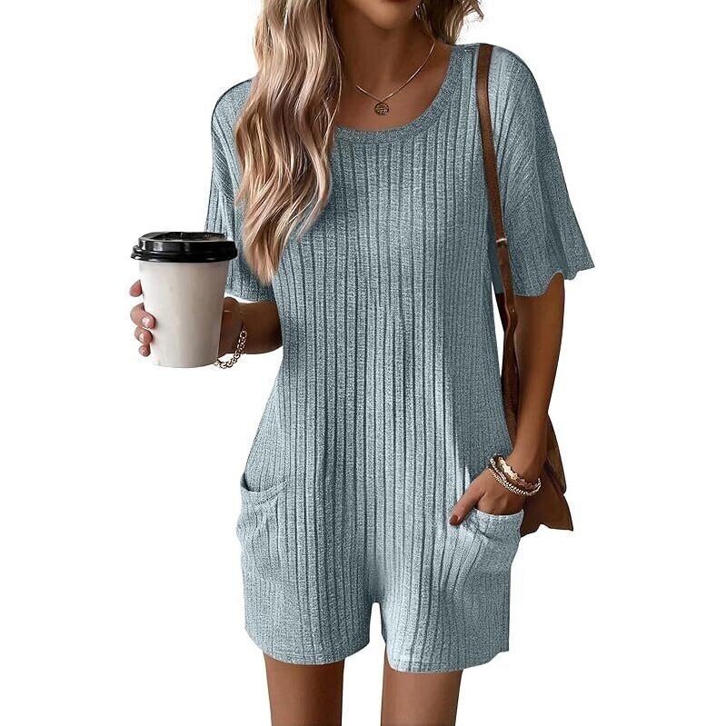 Ekouaer Women's Ribbed Short Sleeve T-Shirt Tee Romper