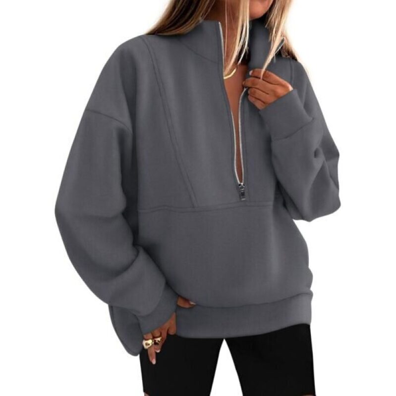 KIRUNDO Sweatshirt for Women 2026 Fall Half Zip Pullover Oversized Fleece Mock Neck Hoodies Fashion Outfits Winter Clothing