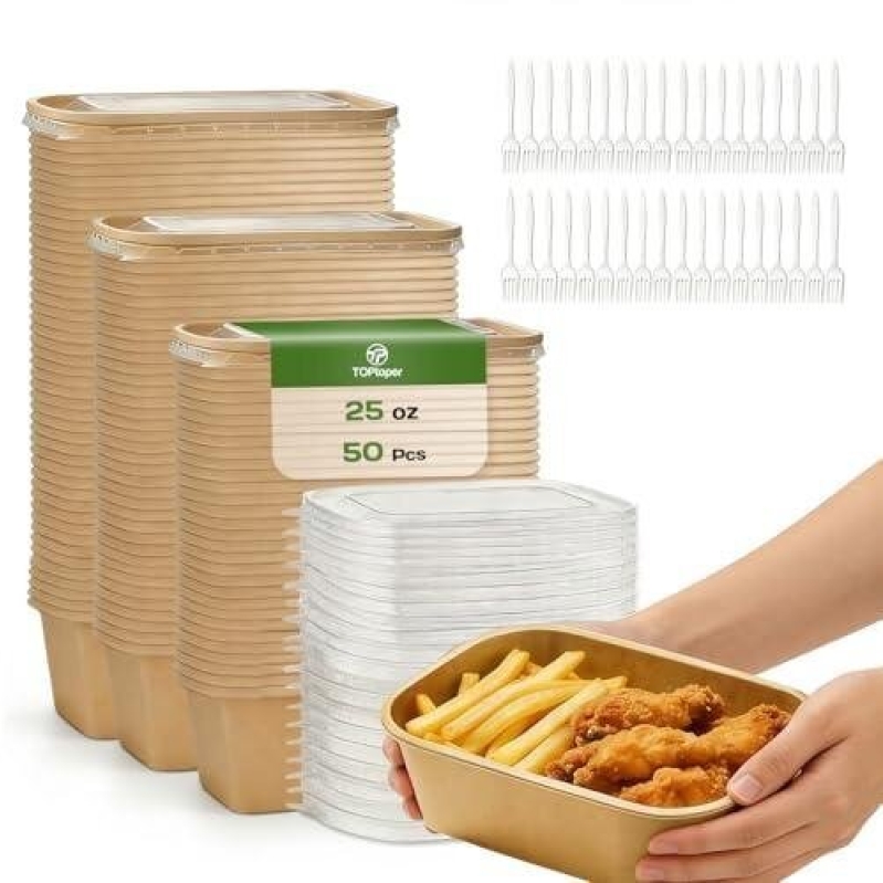50 25 oz Disposable Meal Containers with Forks - 50% Discount