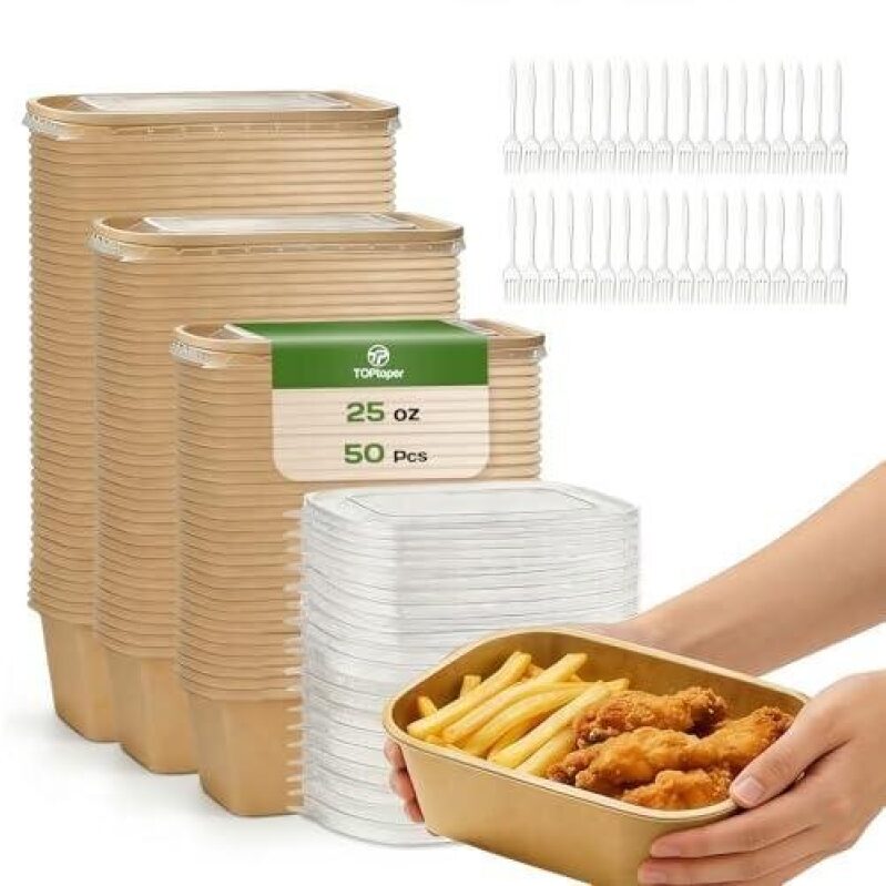 50 25 oz Disposable Meal Containers with Forks - 50% Discount