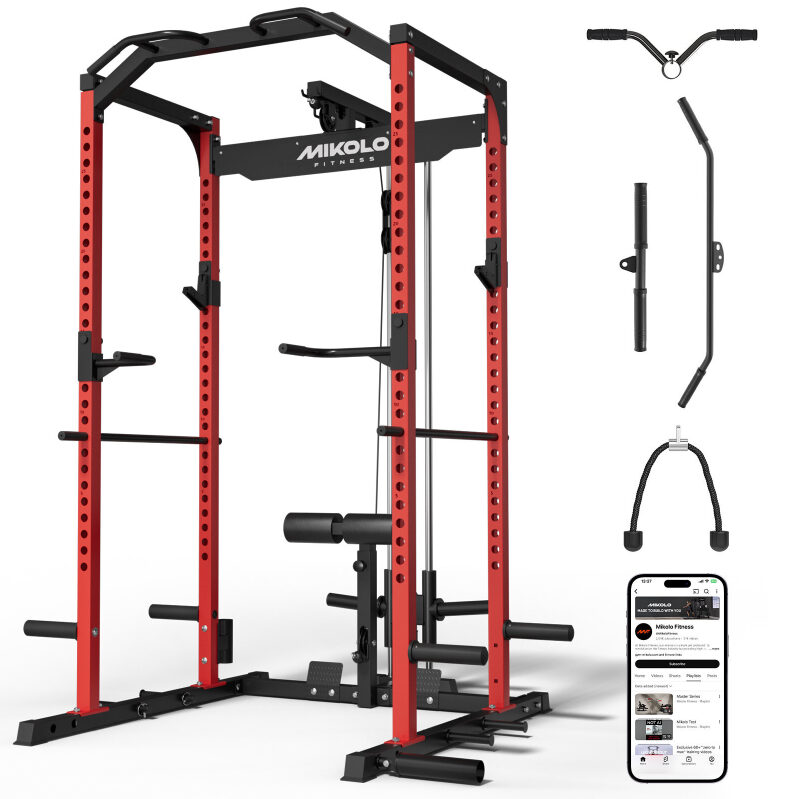 Mikolo Multi-Functional Squat Rack with LAT Pulldown System - High-Efficiency Home Gym