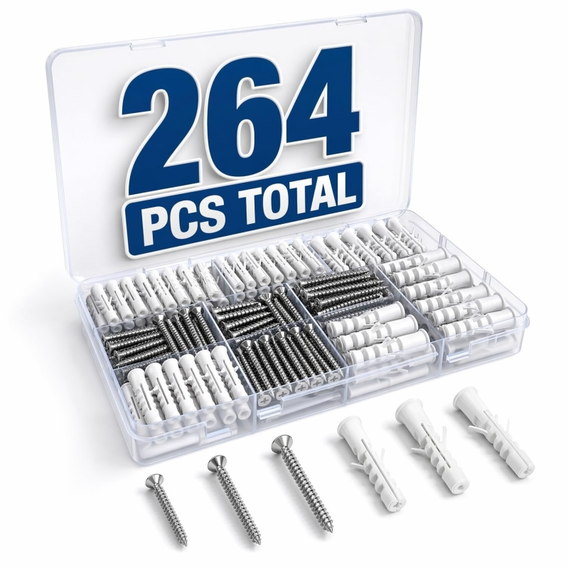 264-Piece Drywall Anchors and Screws Kit - Perfect for Home Wall Mounting