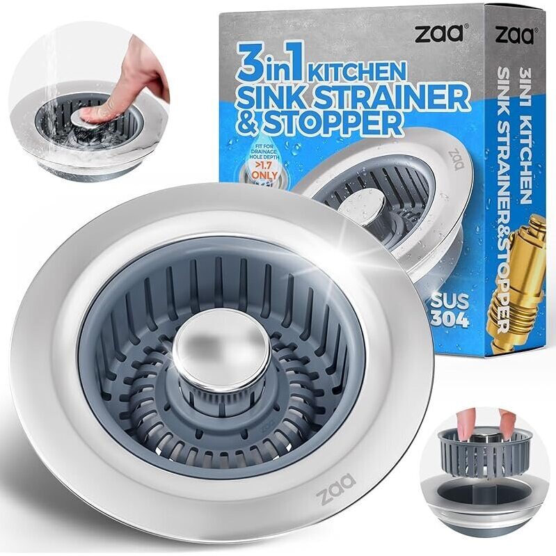 Zaa 3 in 1 Kitchen Sink Drain Strainer with Anti-Clogging Basket - Ultimate Sink Solution