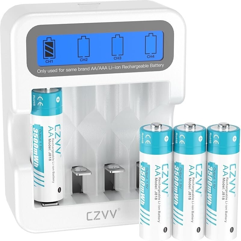 4pk CZVV AA Rechargeable 1.5V Batteries with Fast Charger