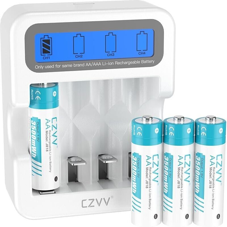 4pk CZVV AA Rechargeable 1.5V Batteries with Fast Charger