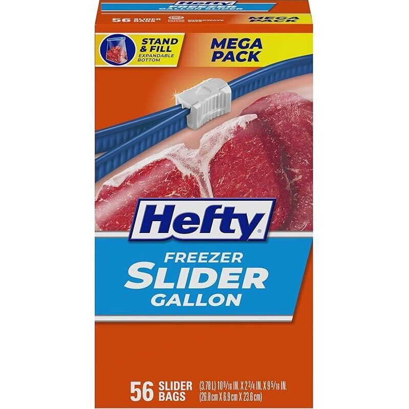 56-Ct Hefty Slider Freezer Bags - Gallon Size for Efficient Storage