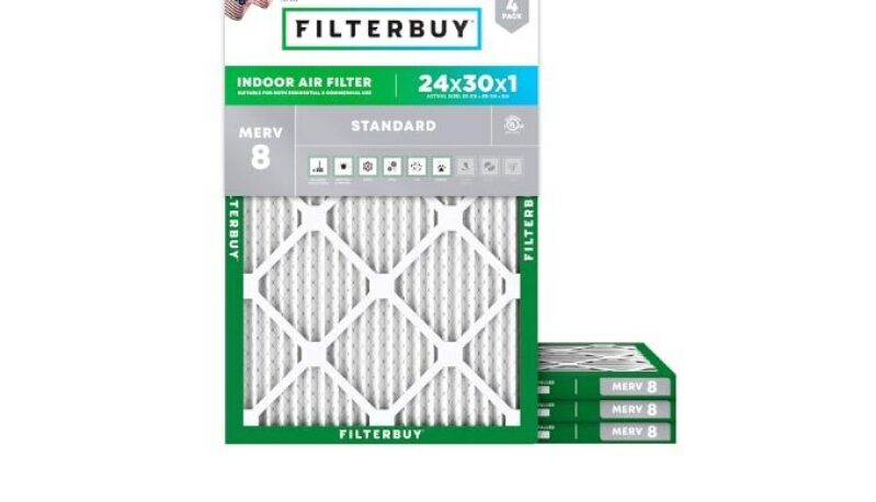 Filterbuy 24x30x1 Air Filter MERV 8 Essential Dust & Allergy Defense (4-Pack)