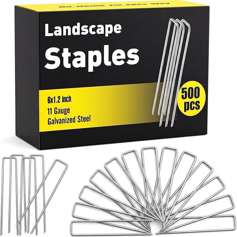 500-Pack 6 Inch Landscape Staples Pins Galvanized - Durable Garden Stakes
