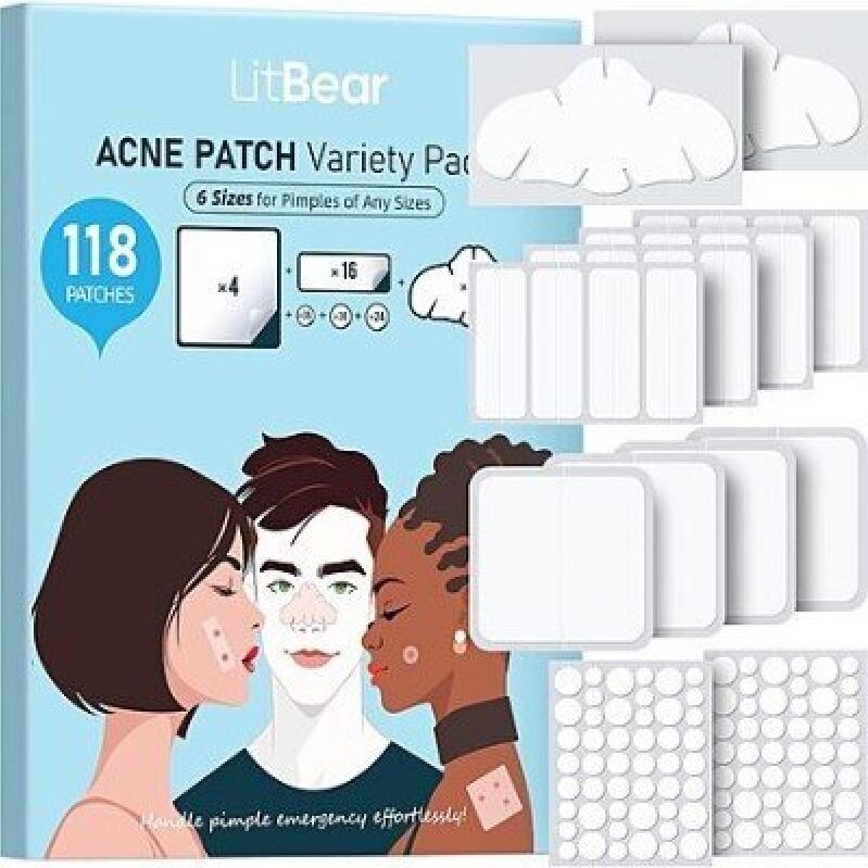 LitBear Acne Patch Variety Pack - 118 Pieces for Effective Pimple Treatment