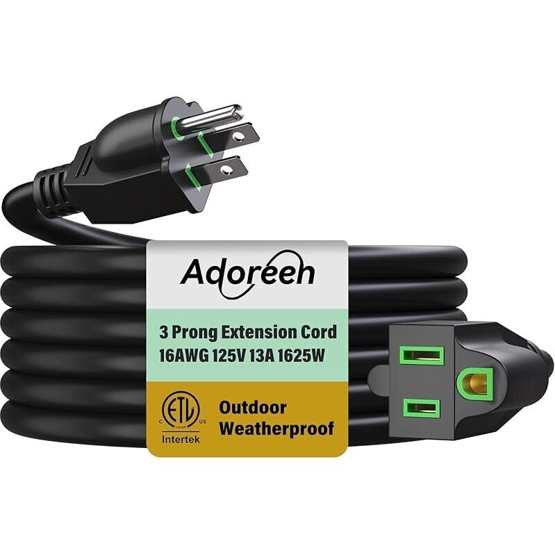 High-Quality 25ft Outdoor Power Extension Cord, 16 AWG, 3 Prong