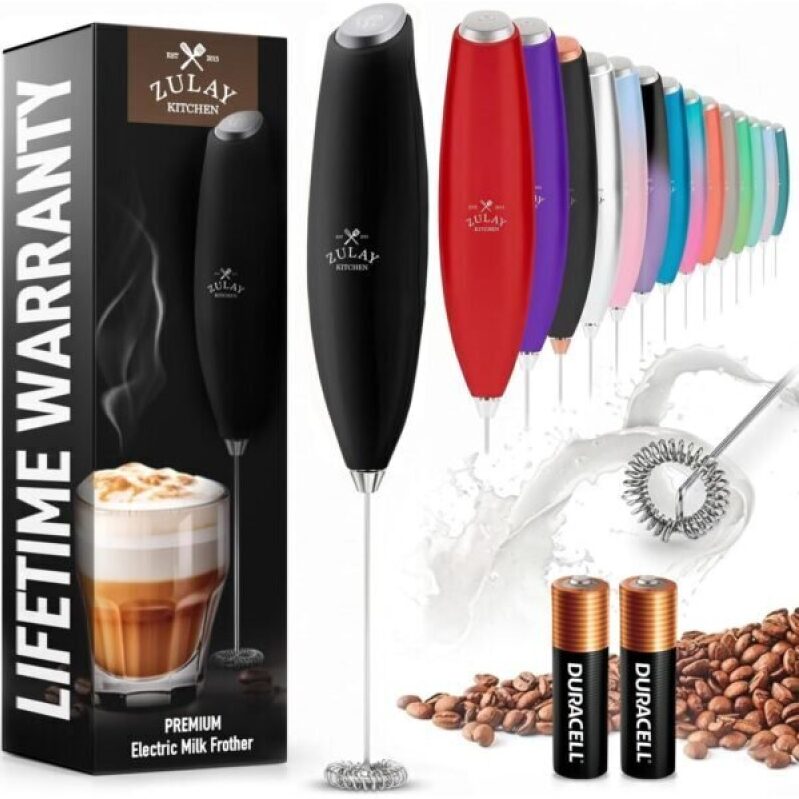 Handheld Electric Milk Frother – Premium Frother Wand for Coffee, Protein Powder & More – Black