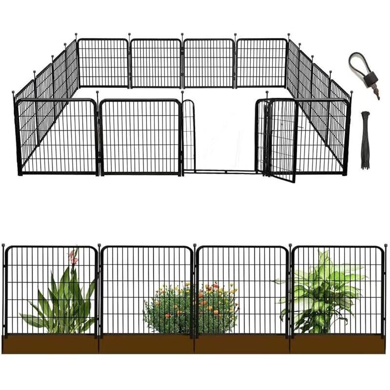 Getlay Tall Garden Fence with Gate - Durable Metal Garden Enclosure