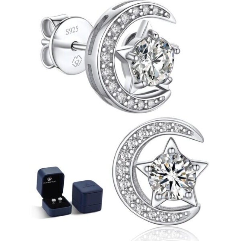 Moon and Star Stud Earrings with 54% Discount