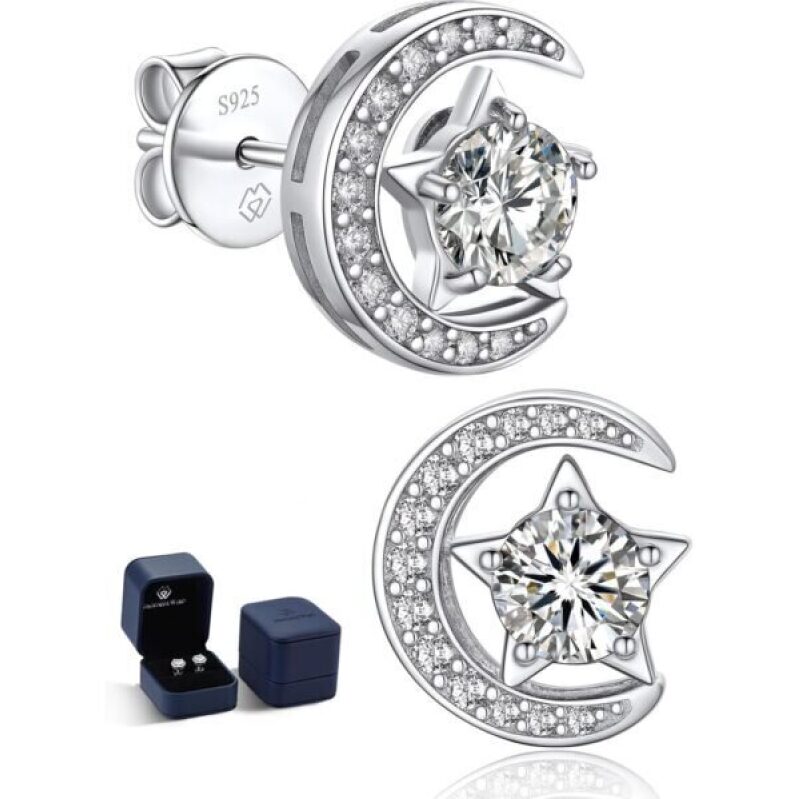 Moon and Star Stud Earrings with 54% Discount