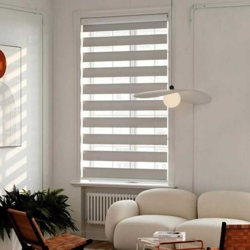 Zebra Blinds for Windows - Corded Blackout Dual Layer Privacy Shades - Light Control for Day and Night