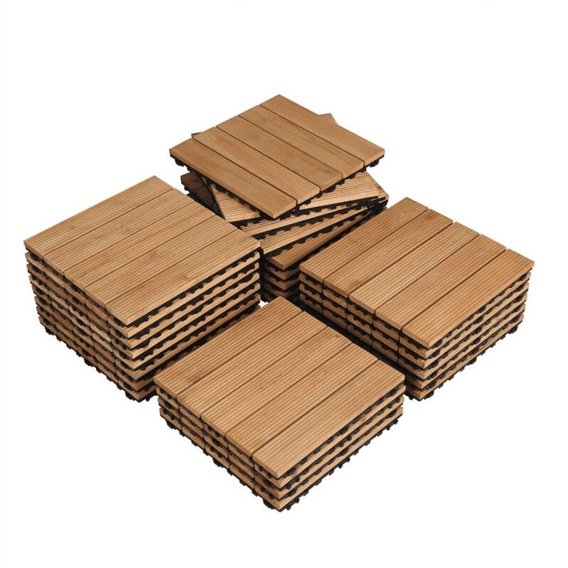 Alden Design Indoor & Outdoor Wood Flooring 12 x 12in Tiles, 27pcs - Durable and Easy to Install