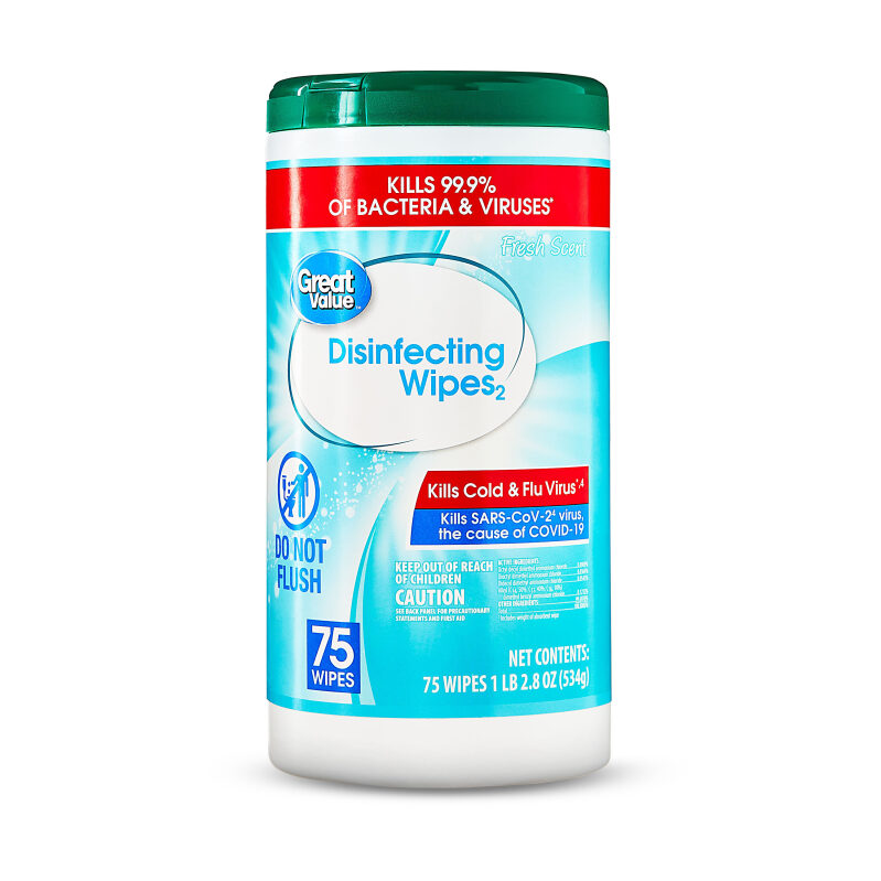 Great Value Disinfecting Wipes, Fresh Scent, 75 Count - High-Efficiency Cleaning Solution