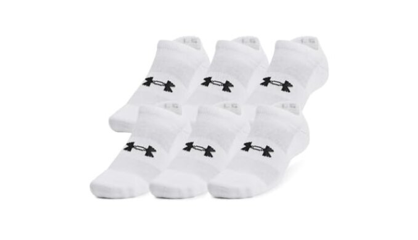 Under Armour Training Cotton No Show Socks 6 Pack - White/White/Black, Medium