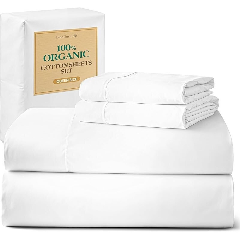 Lane Linen Organic Cotton Queen Sheet Set - Breathable, Durable Comfort