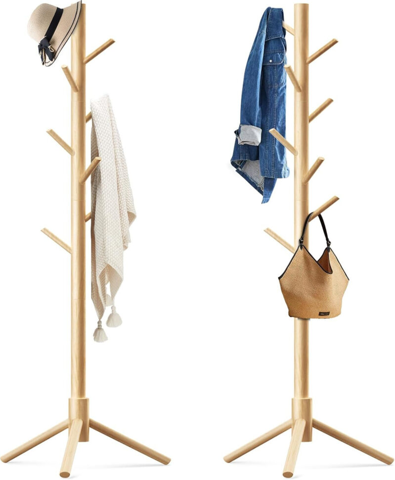 Adjustable Height New Zealand Pine Wood Floor Coat Rack - 2 Pack