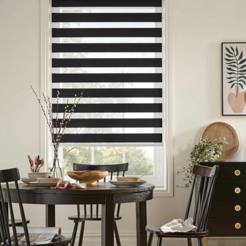 GHV Zebra Blinds for Windows: Corded Blackout Dual Layer Privacy Shades for Home Office