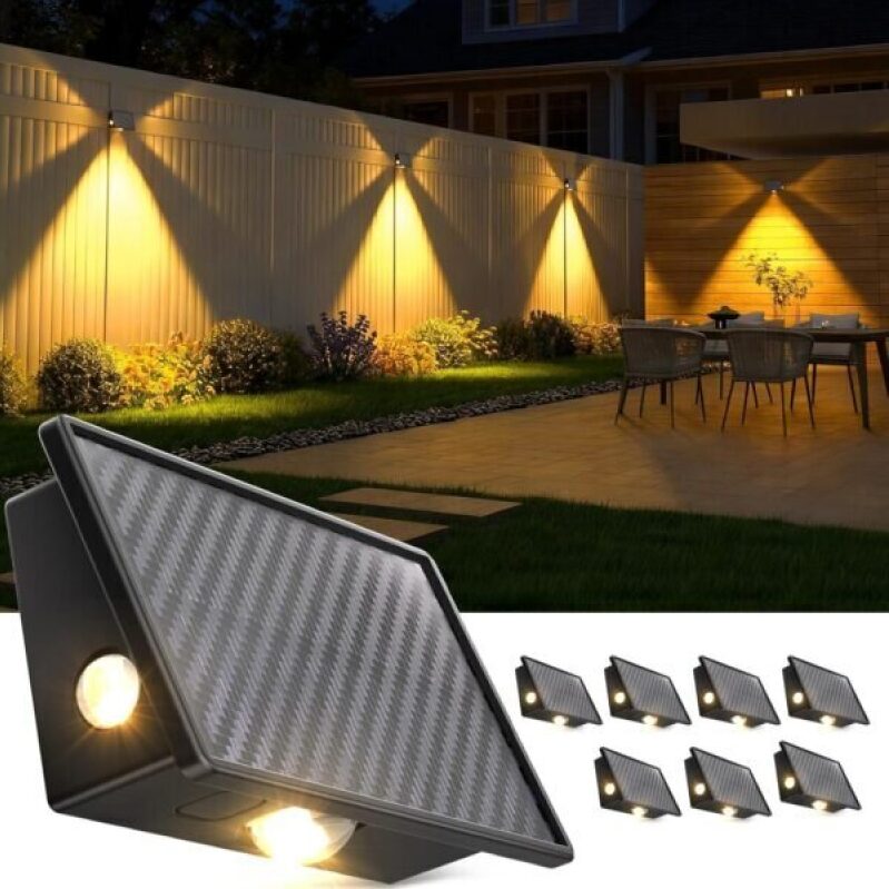 JSOT Solar Fence Lights Outdoor - 8 Pack Waterproof Solar Lights for Deck, Rail, Stairs - Warm Light