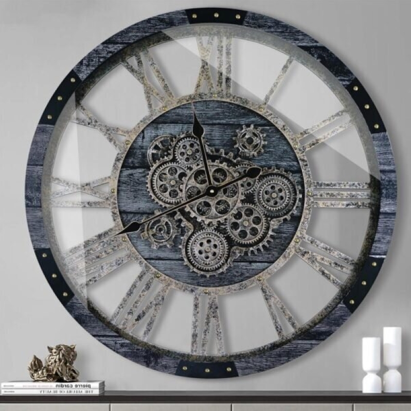 TOPPTIK 27 Inch Moving Gear Wall Clock - Steampunk Industrial Design, Battery Operated, Large Wall Clock for Living Room