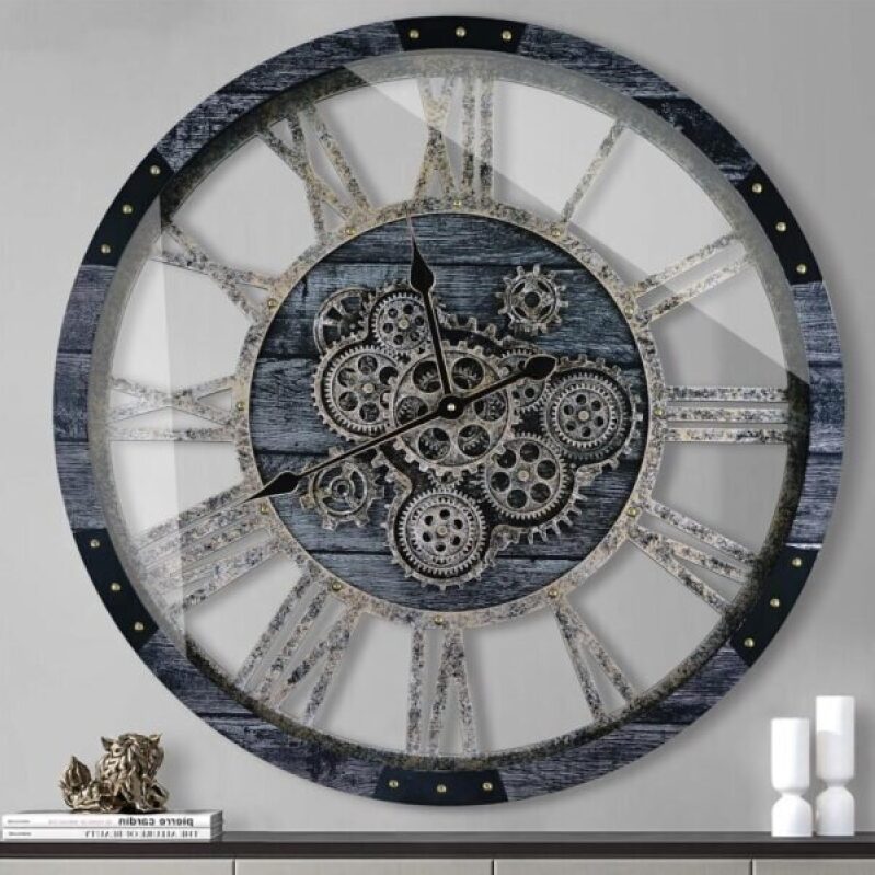 TOPPTIK 27 Inch Moving Gear Wall Clock - Steampunk Industrial Design, Battery Operated, Large Wall Clock for Living Room