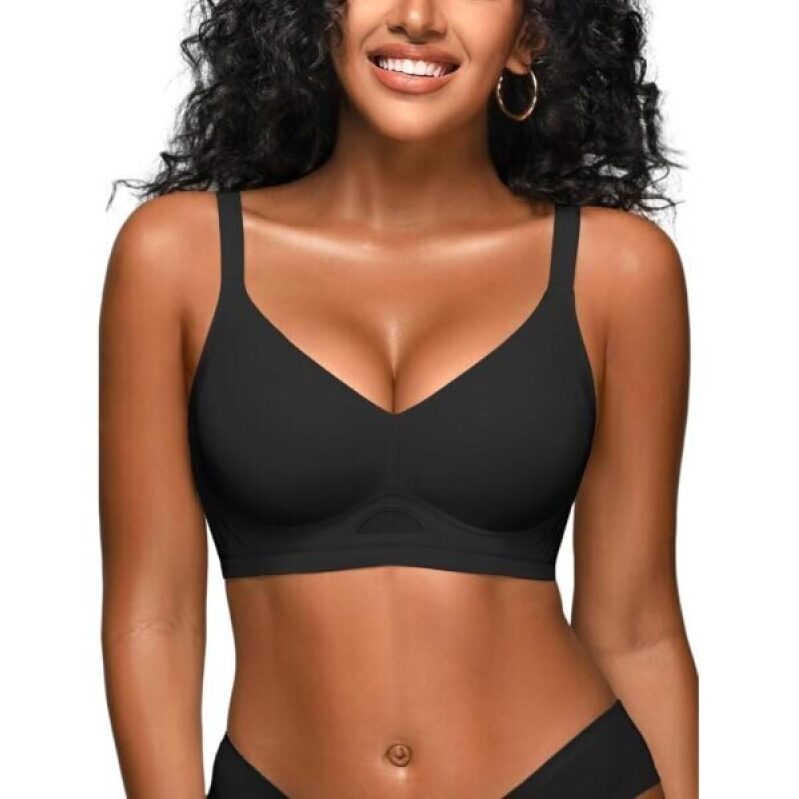 Cuteio Wireless Jelly Bras for Women – No Underwire, Seamless, Wirefree Supportive Comfort Full Coverage Padded Bra, Black XL