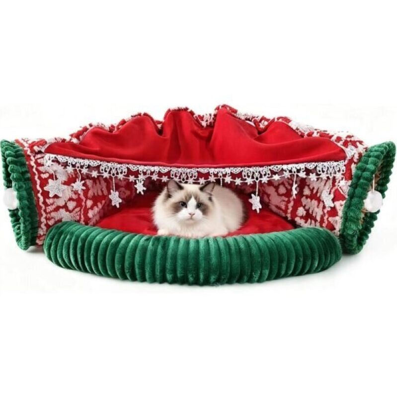 Christmas Cat Tunnel Bed - Cozy & Fun Indoor Cat Toy