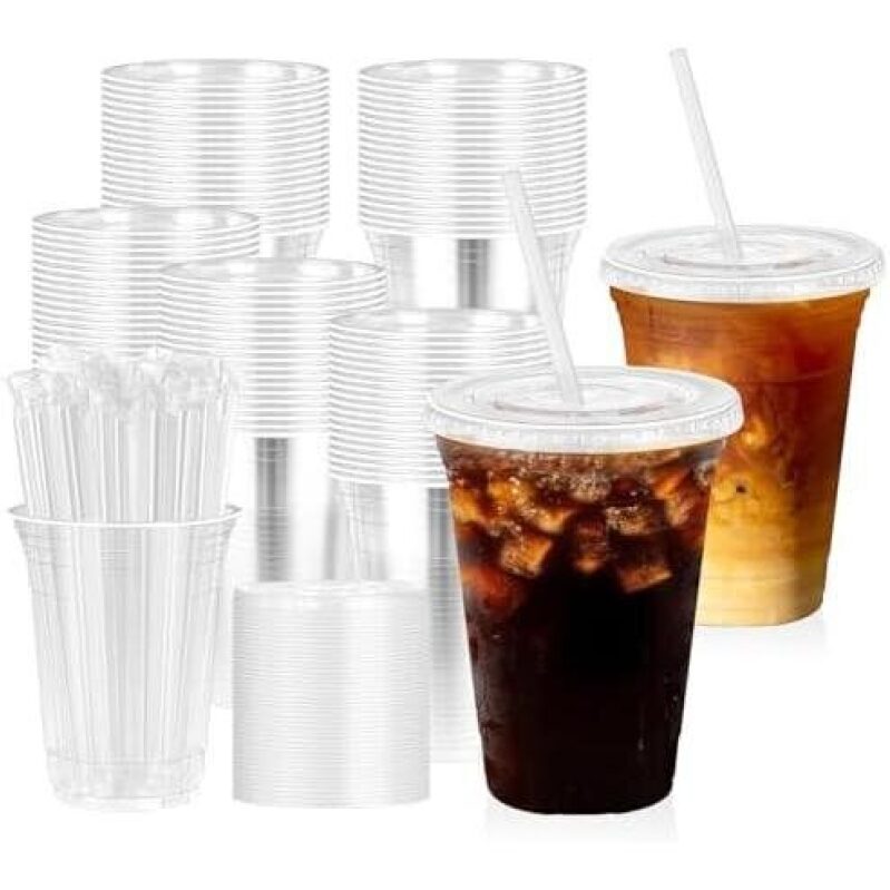 Leak-Proof Durable Plastic Cups (100pcs 16oz w/ Lids & Straws) 53% OFF