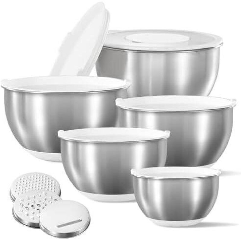 Sleek Stainless Steel Mixing Bowl Set with Graters - 12 Pcs, 45% Off
