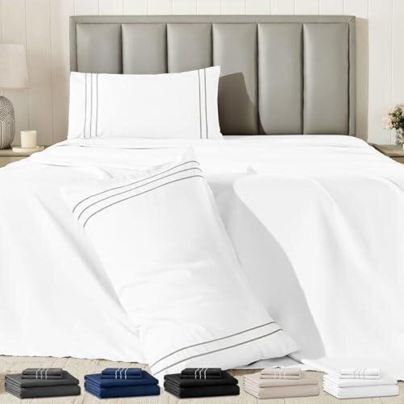 Elegant Four-Piece King Size Bedding Set with Embroidered Pillowcases - 50% Discount