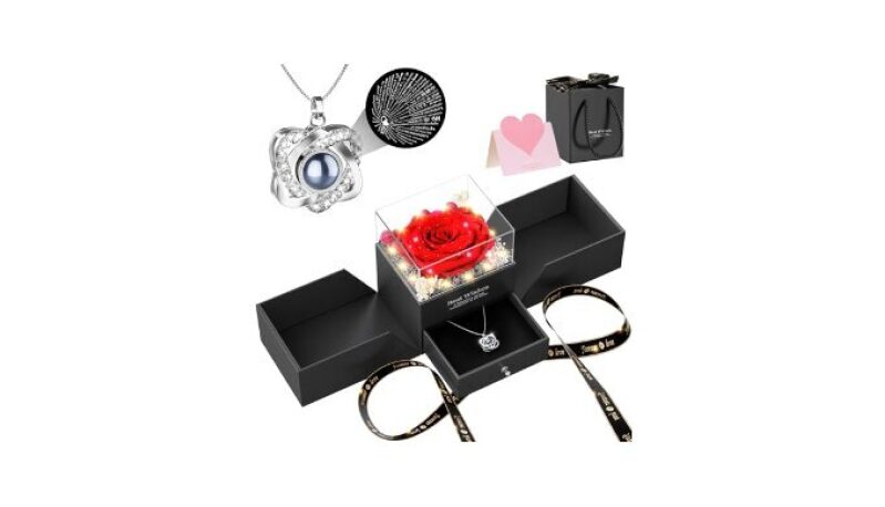 Preserved Red Rose Necklace with Heart Pendant - Romantic Gifts for Women