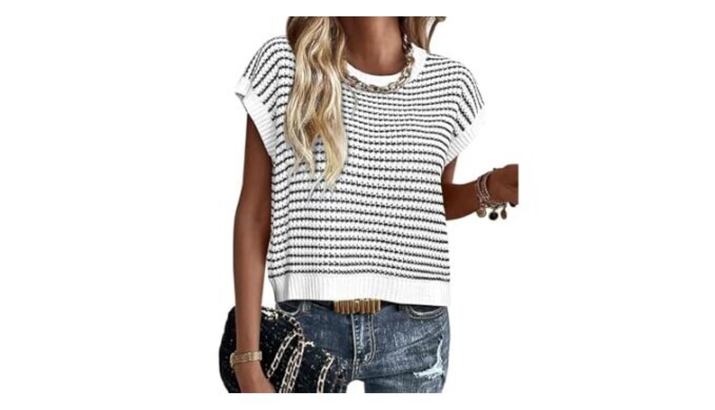 Affordable Striped Short Sleeve Sweater for Teachers