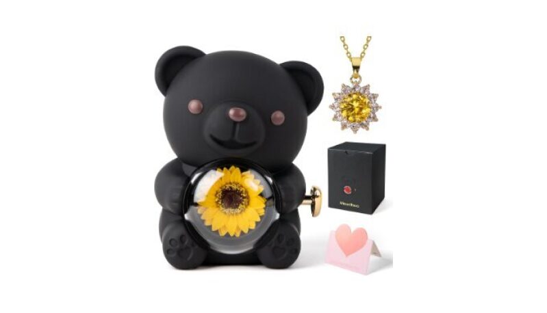 Lucky Sunflower Bear Necklace Gift Box - Romantic Gift for Her