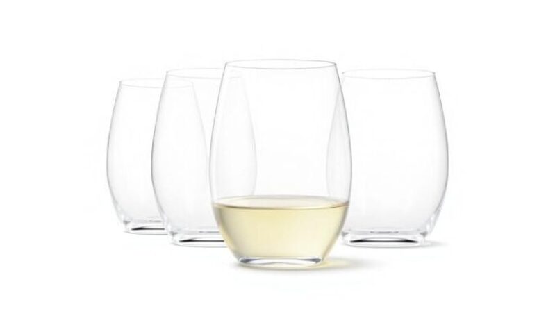 Amazon Basics Stemless White Wine Glasses, 14 oz., Dishwasher-Safe, 4-Piece Set