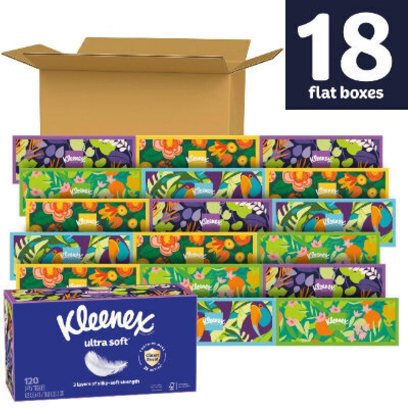 Kleenex Ultra Soft Tissues - 18 Box Bulk Pack, 120 Sheets Per Box