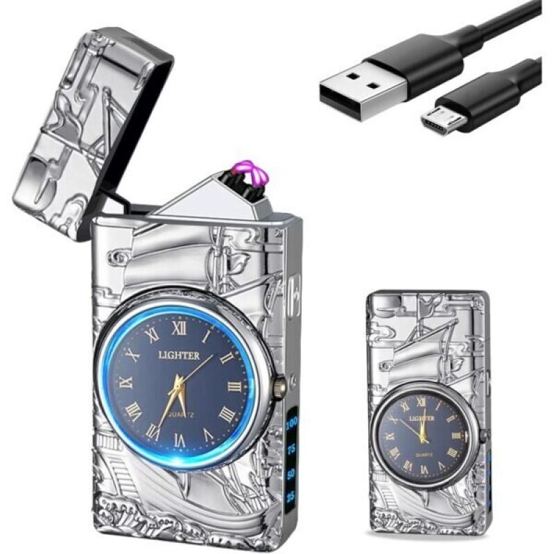 GADATOP Sail Lighter – Multifunctional Electric Arc Lighter, Windproof, Fashion Metal Luminous Watch Dial LED Lighting (Silver Sail)