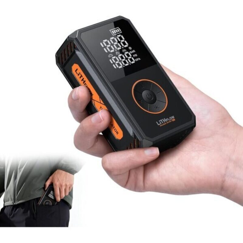 LiTHFLOW Tire Inflator - Portable Air Compressor, Cordless Mini Pump Kit with Large Display Screen