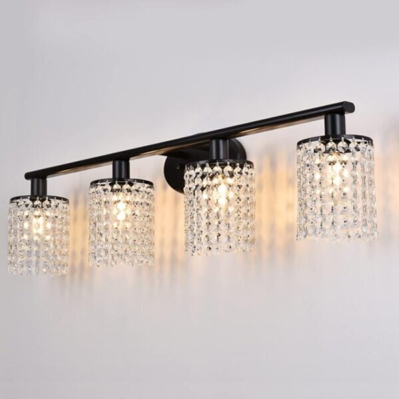 Elegant Black Washbasin Light with Crystal Accents - 50% Off