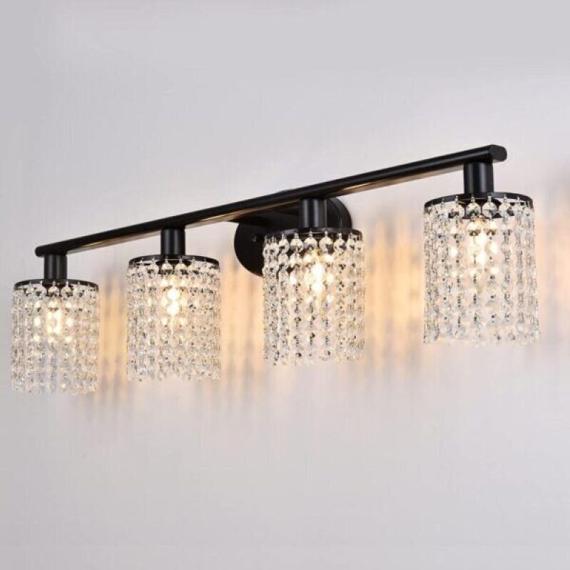 Elegant Black Washbasin Light with Crystal Accents - 50% Off