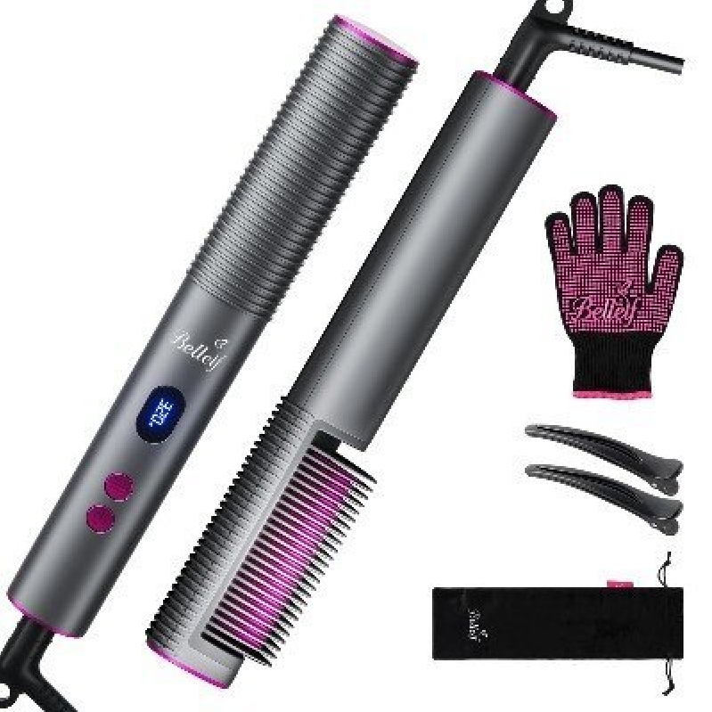 Bellelf Negative Ion Straightening Brush - 1-in-3 Hair Tool