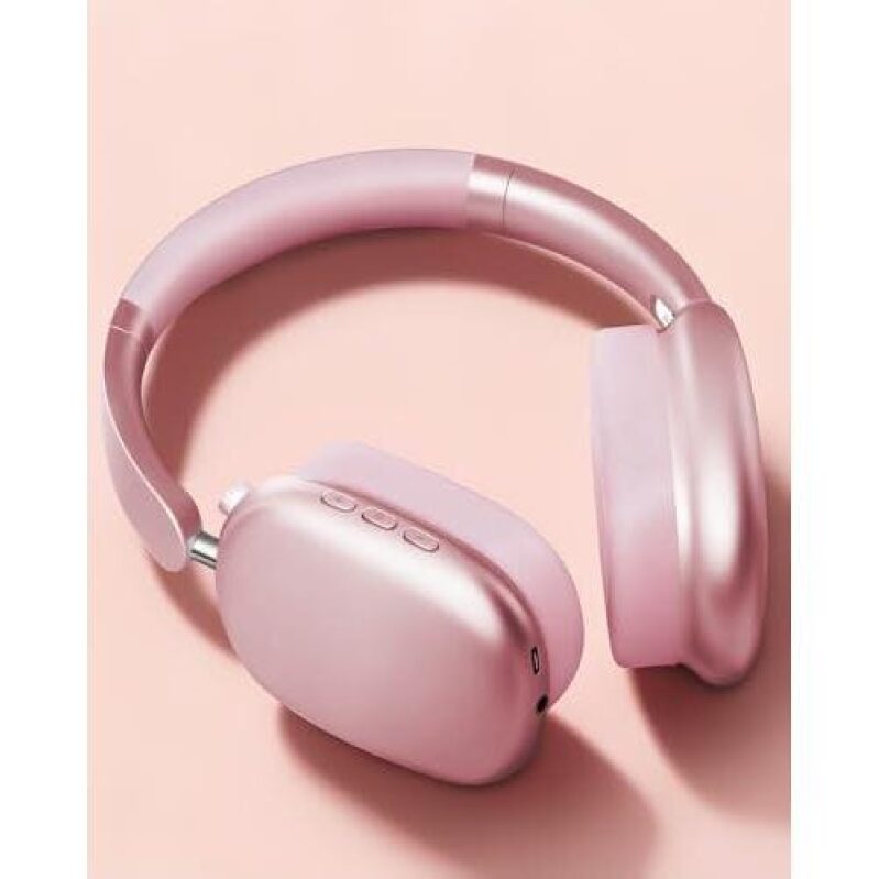 Elegant Pink Bluetooth 5.3 Noise-Cancelling Over-Ear Headphones - Perfect for Work or Play