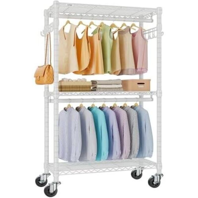 VIPEK R2 Medium Heavy Duty Rolling Garment Rack - Double Rod Metal Organizer - White - 57% OFF