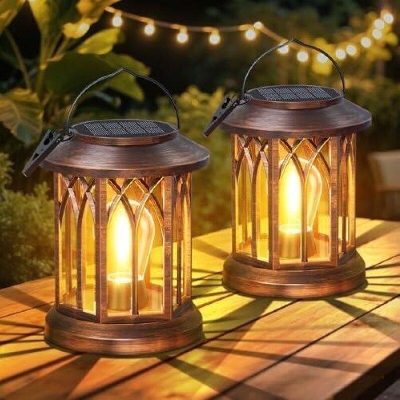 Copper Solar Hanging Lanterns 2 Pack - 12 Hours Waterproof Outdoor Garden Lights