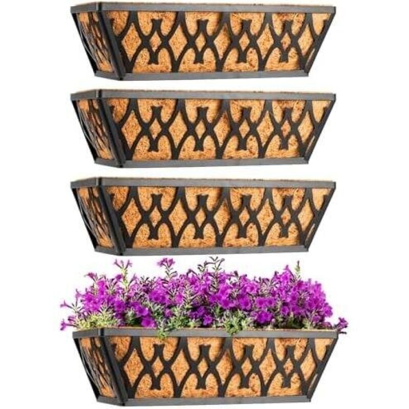 Set of 4 12-Inch Balcony Rail Hanging Planters with Coir Liner - 38% OFF