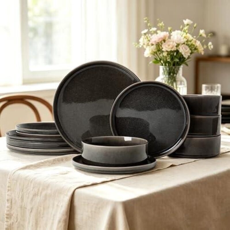 Elegant Black Dinnerware Set for 4 - 60% Off